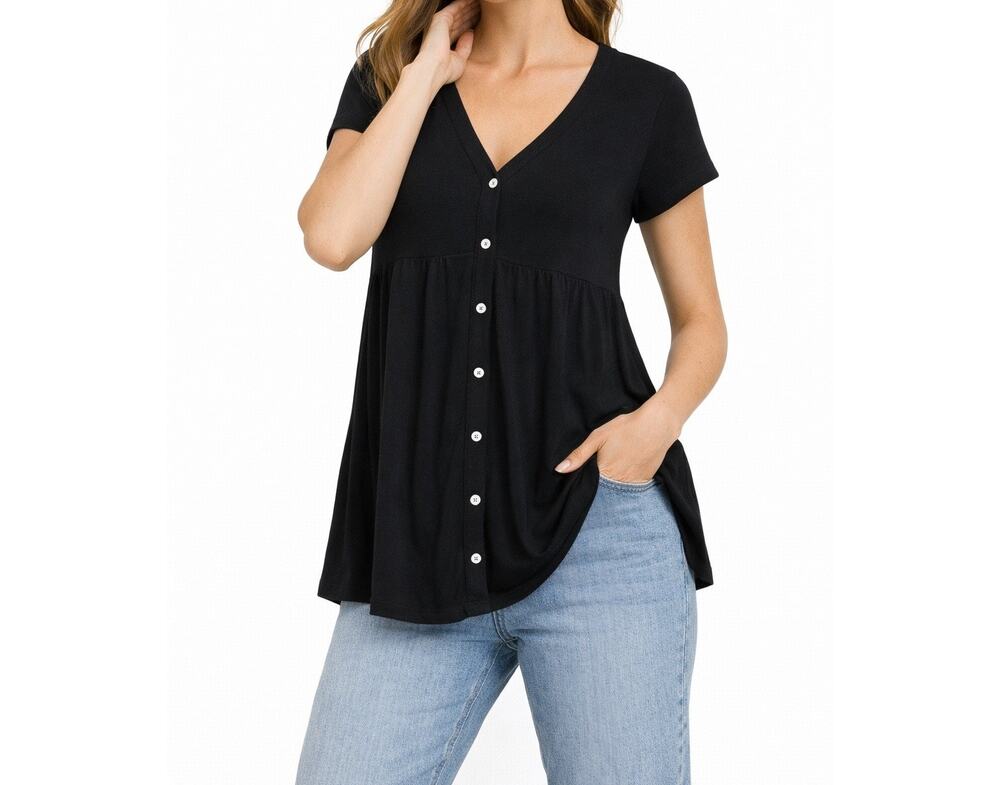 Anthropologie Vanessa Virginia Black Babydoll Tunic Top Pockets Medium Boho - Picture 1 of 3